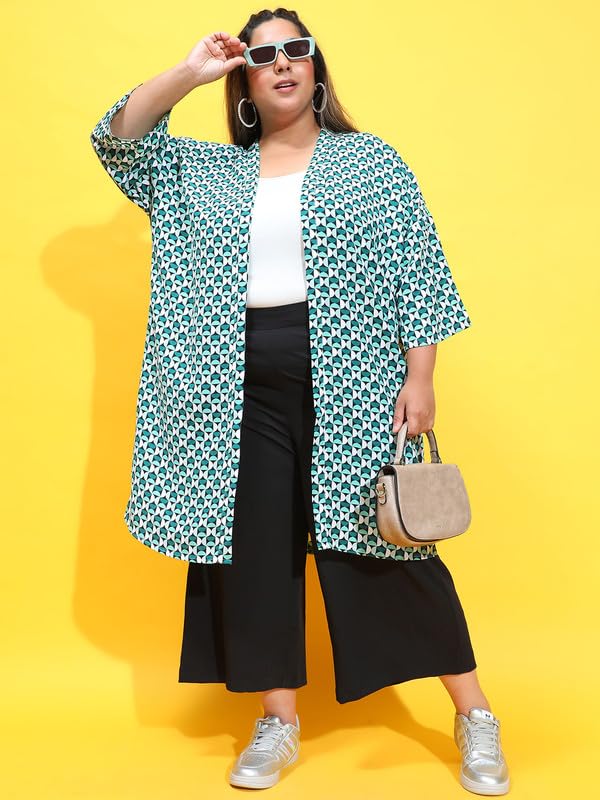 oxolloxo Women Plus Size Multicolor Printed Long Sleeve Open Collar Shrug