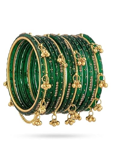 Gungroo Kashmiri Bangles 12 Green Bangles + 8 Golden Green - Chemical Seep Golden - Brass (Size-2.8)