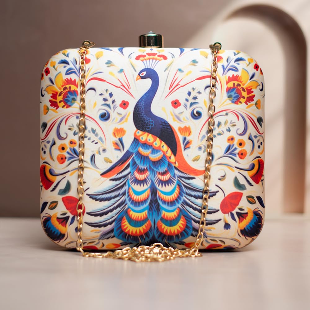 Artklim Peacock Printed Clutch