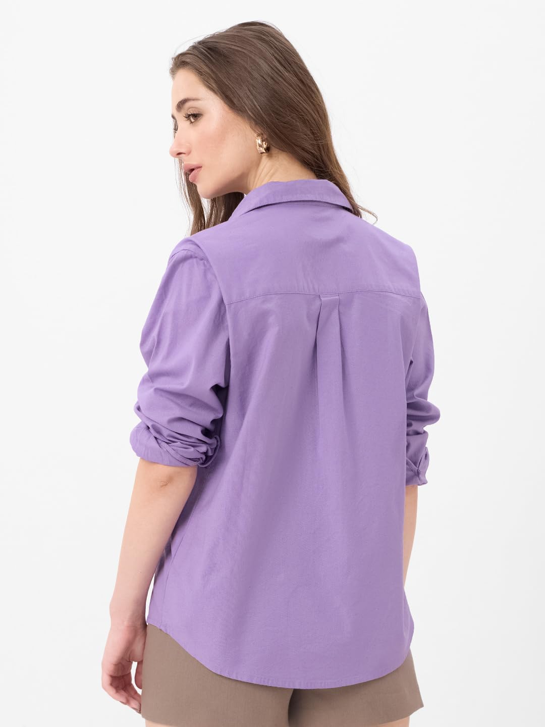 The Souled Store Butterfly Women & Girls Long Sleeve Collared Neck Button Down Relaxed Fit Cotton Shirts Purple