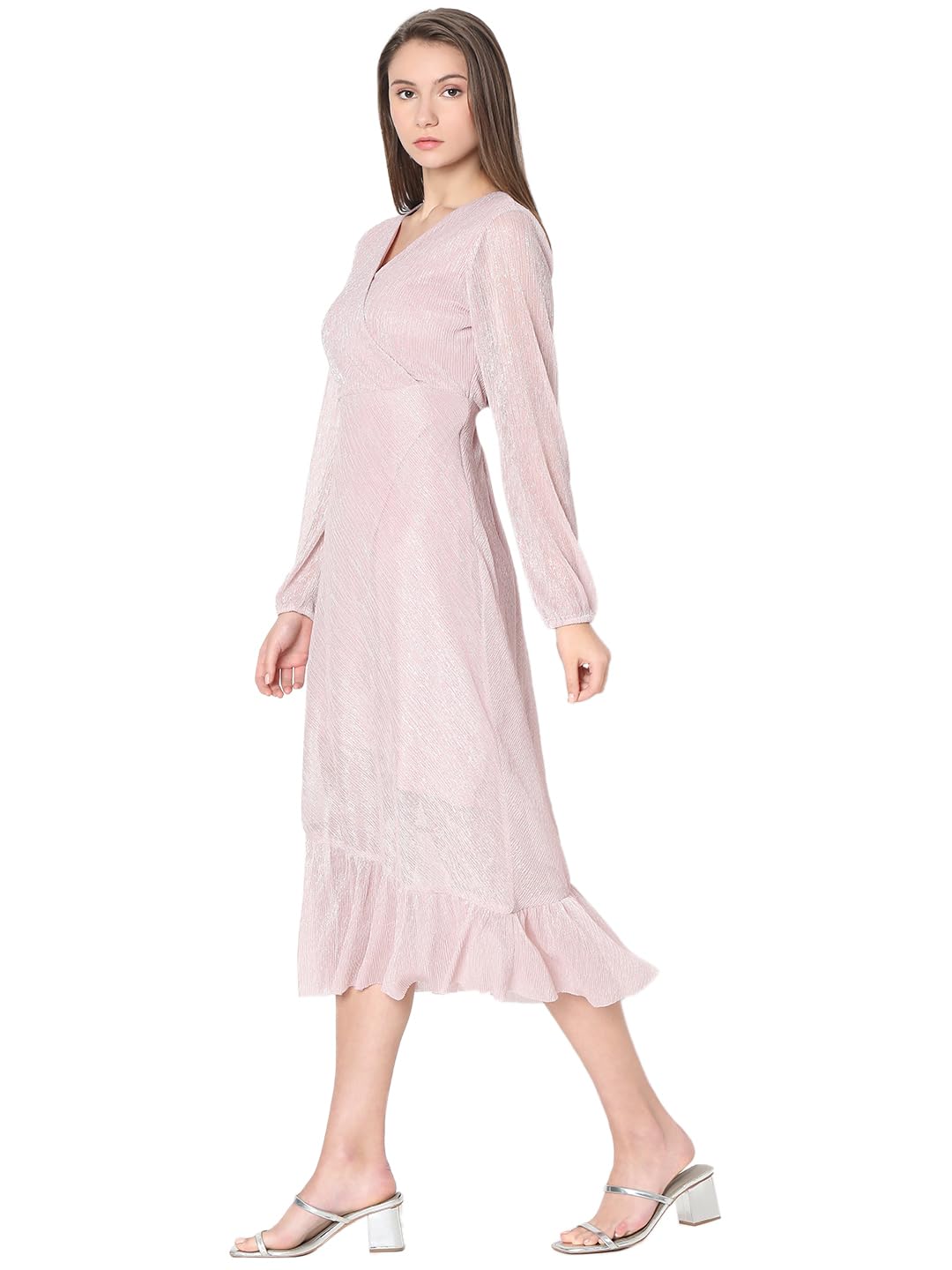 VERO MODA Women Embellished Pink Polyester Below Knee Length A-Line Dress
