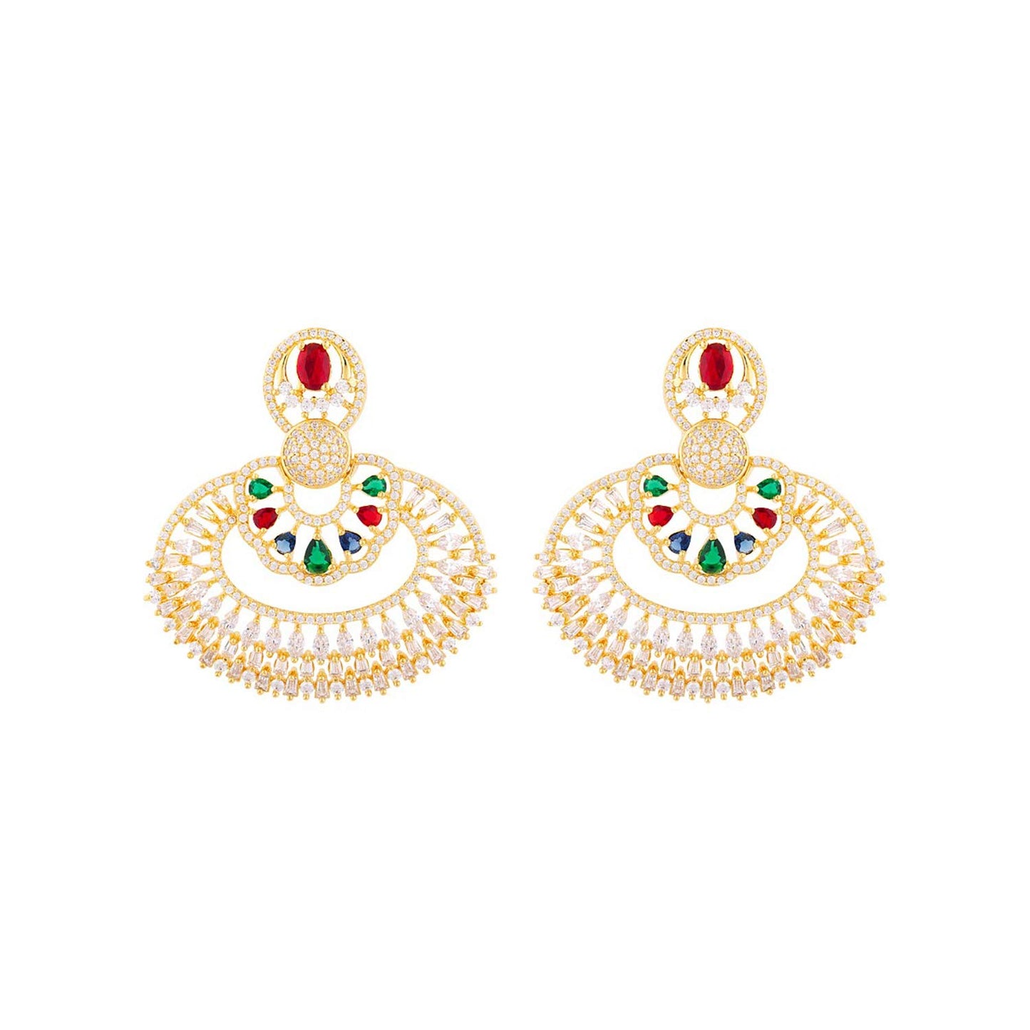 Voylla Coloured American Diamond CZ Gems Embellished Earrings
