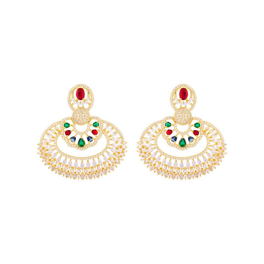 Voylla Coloured American Diamond CZ Gems Embellished Earrings