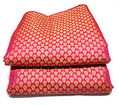 Colovila Women/Girl Ethnic Unstitched Brocade Poly Silk With Golden Jacquard Work Thick Fabric/Cloth/Dress Material For Suit, Lehnga, Blouse, Kurti, Thakur Poshaak etc. (5 Meter, Pink)