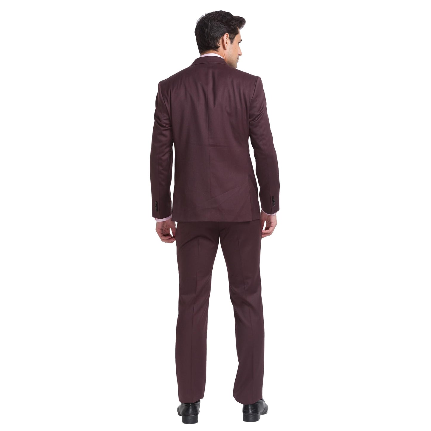 Raymond Men Contemporary Fit Solid Pattern Poly Wool Blend Peak Lapel Flat Front Formal Suit (Size: 104)-RIDH00662-O7 Dark Brown