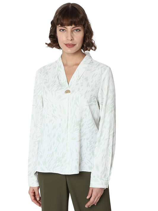 VERO MODA Women Printed Polyester Regular Fit Off White Top