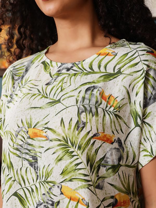 Clovia Women's Rayon Printed Top & Shorts Set In Green