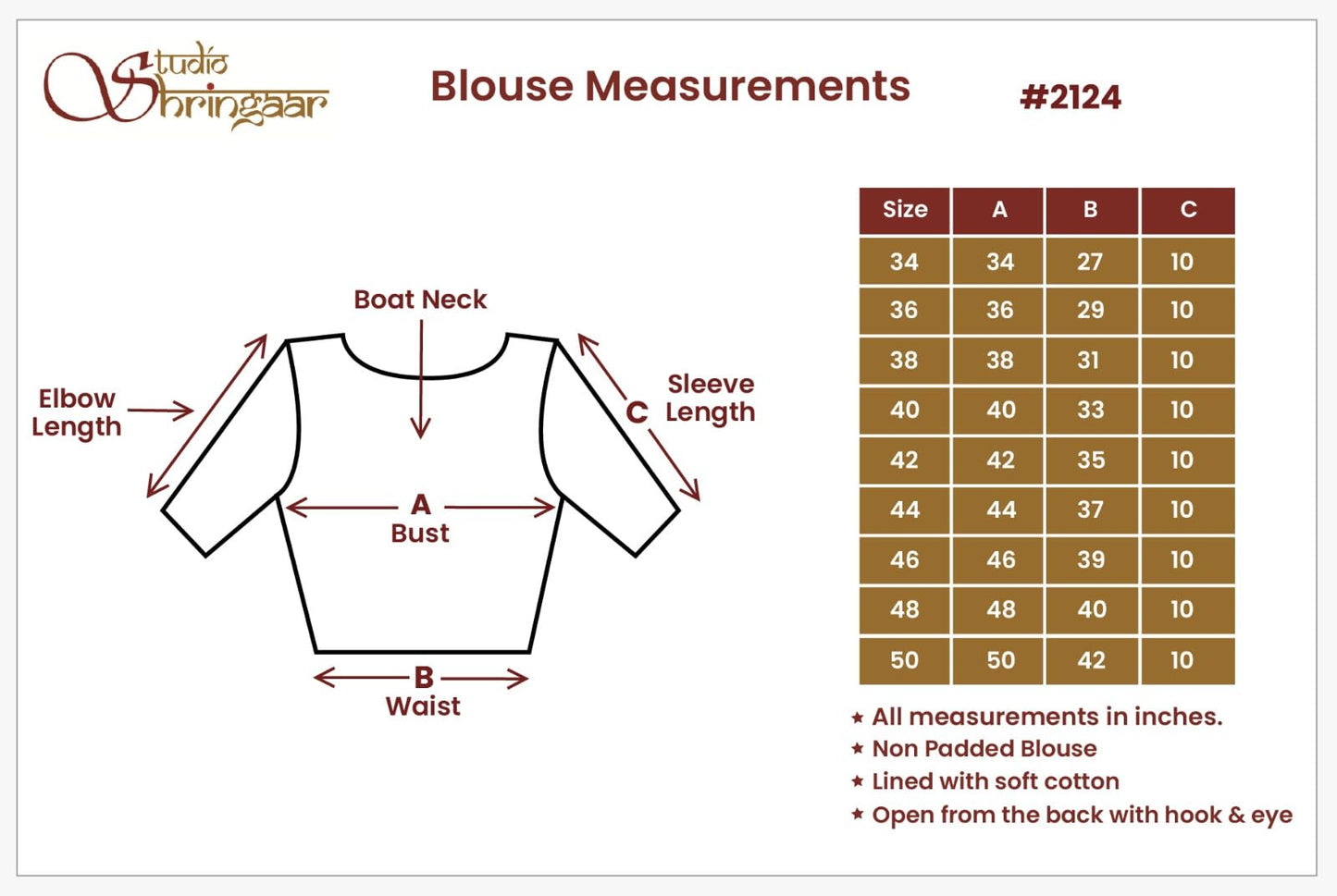 Studio Shringaar Women's Readymade Brocade Elbow Length Sleeves Saree Blouse (Light Gold, 48)