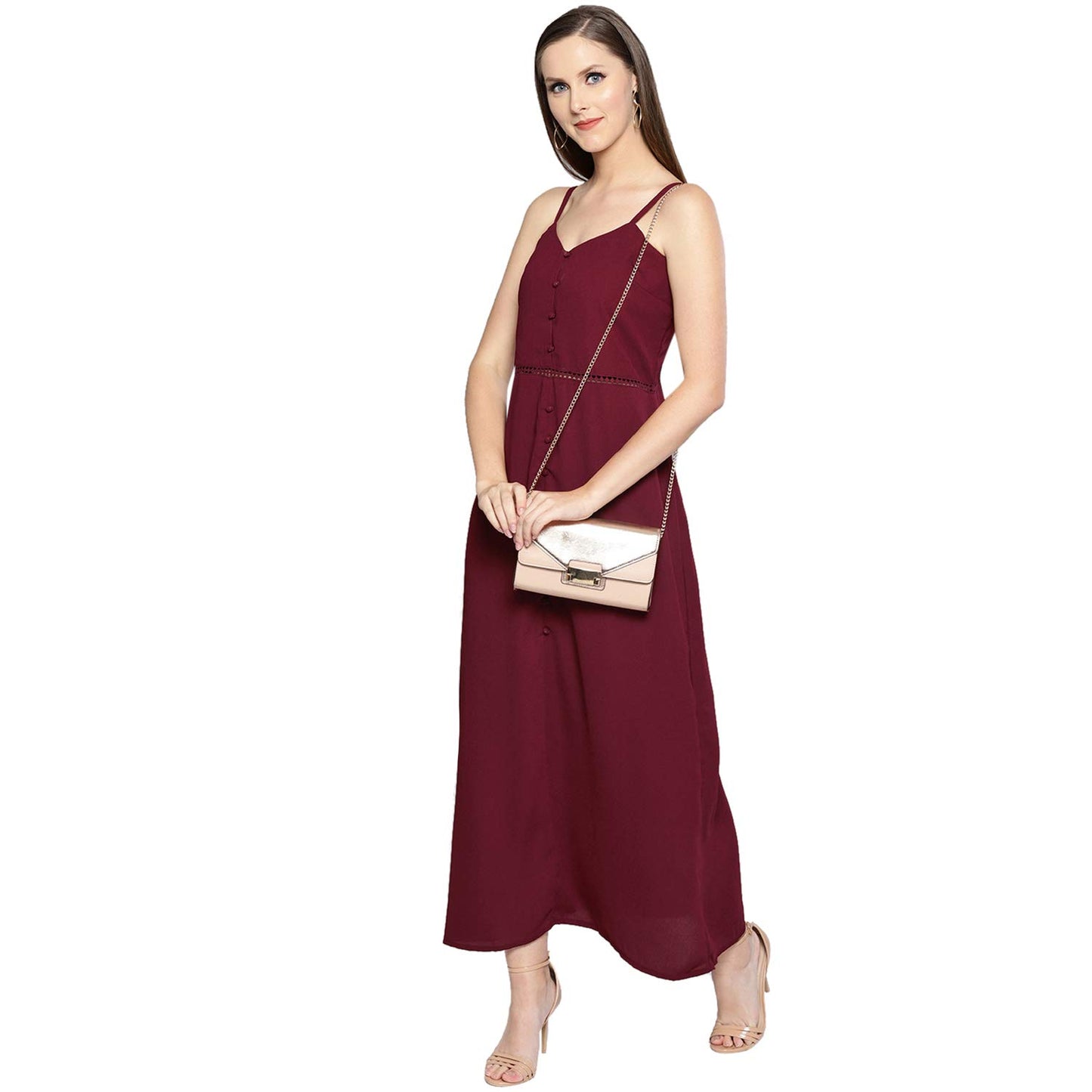 Carlton London Women's Georgette a-line midi Dress (CL075A_Maroon_Large)