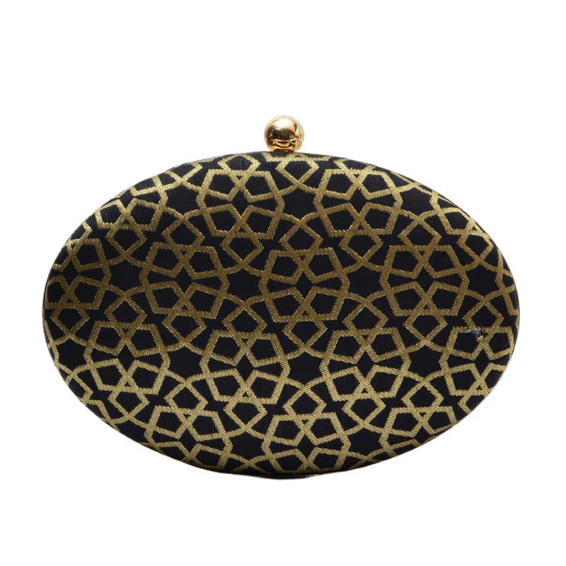 Artklim Elegant Black Golden Oval Clutch