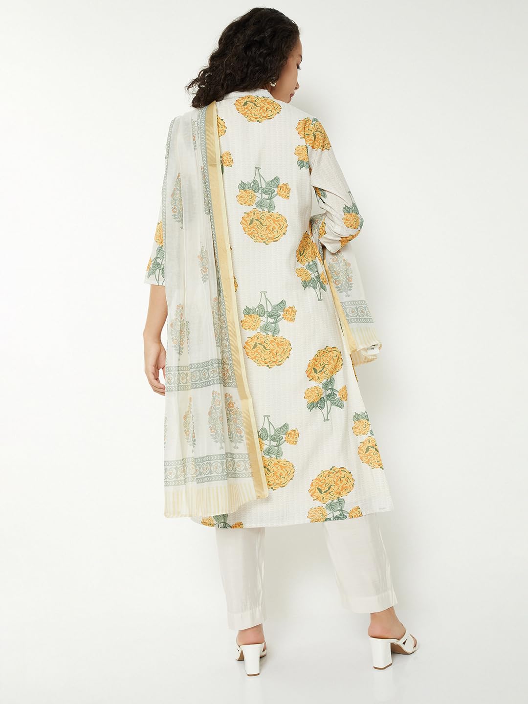Max Women Floral Print A-Line Kurta Set (Off White_XXL)