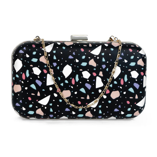 Modern Myth Arm Candy! Abstract Modern Black Printed Party Clutch for Women