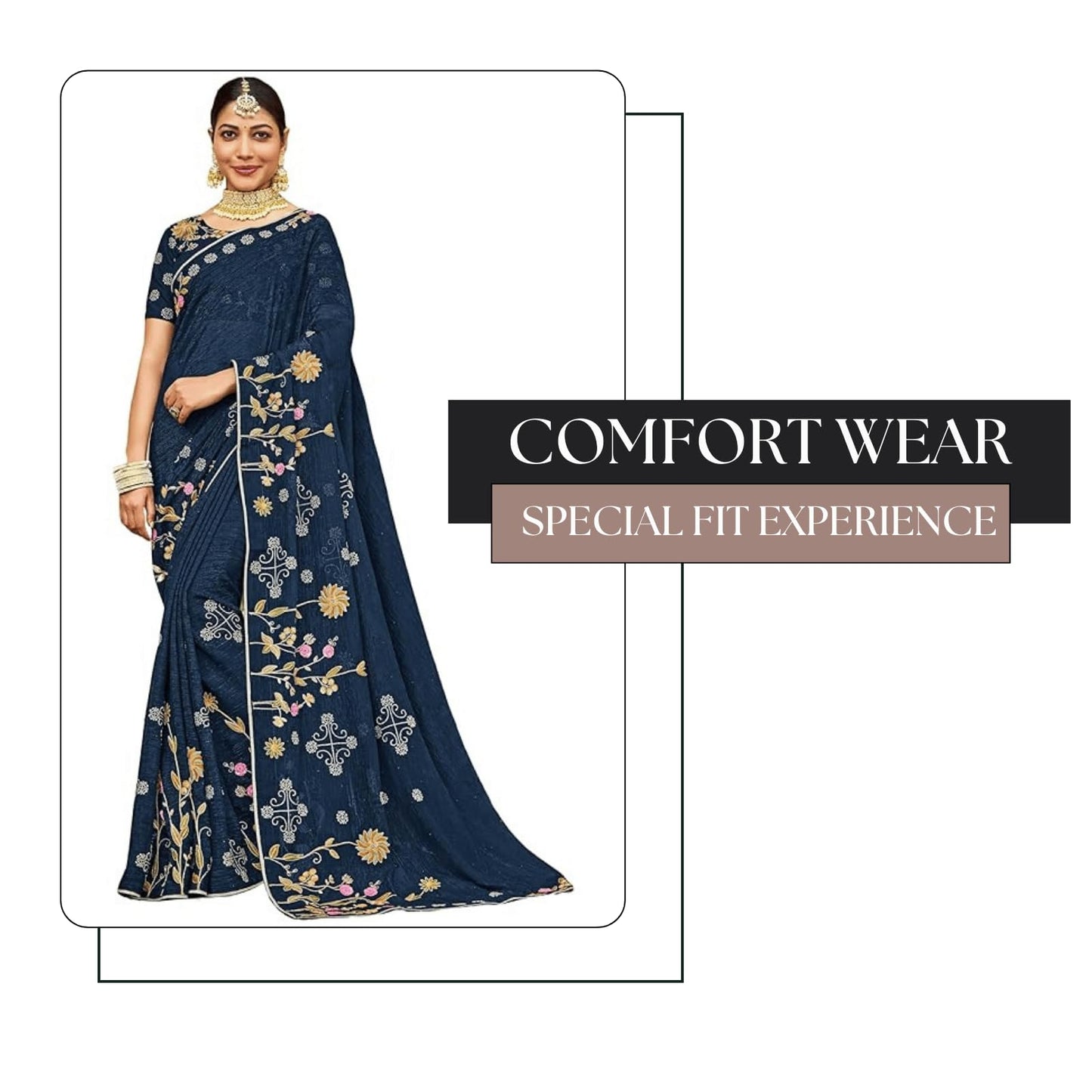 Laxmipati Sarees Women's Floral Embroidery Chiffon Saree in Blue Color with unstitched Blouse Material - Embrace Trendy Style And Timeless Elegance in this Exquisite Attire