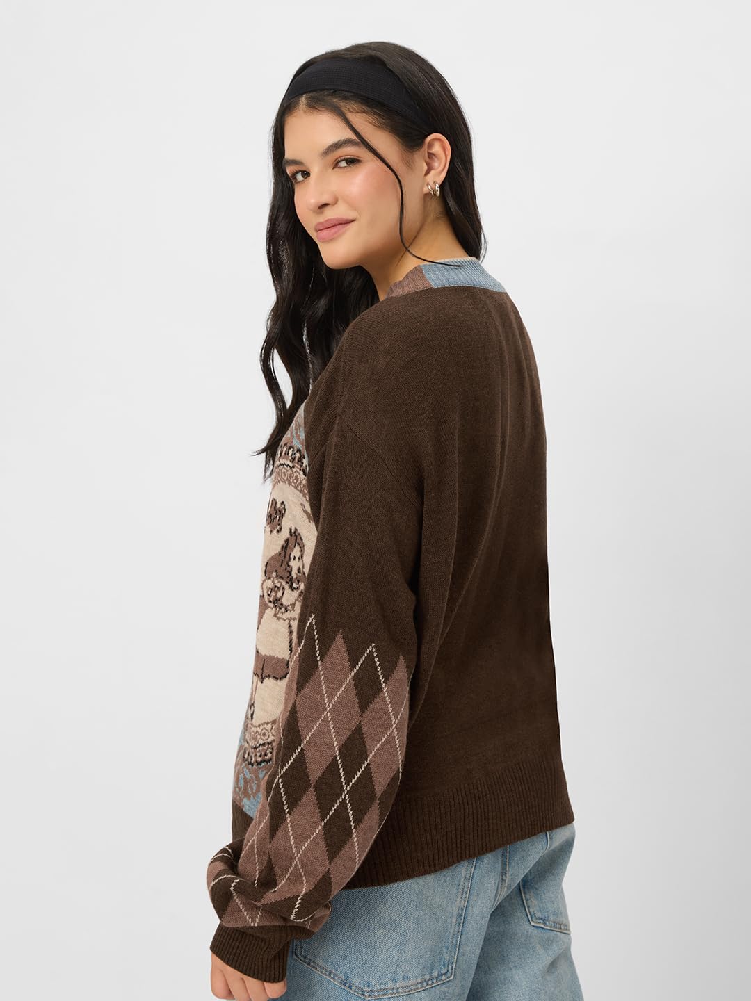 The Souled Store Official Disney: Alice Women and Girls Oversized Sweater Brown