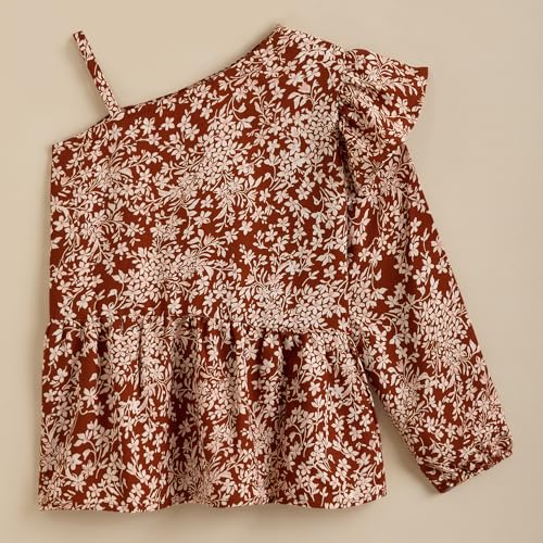 Hopscotch Girls Balloon Sleeves Brown 2-Pc Floral Blouse & Leggings (14-15 Years)