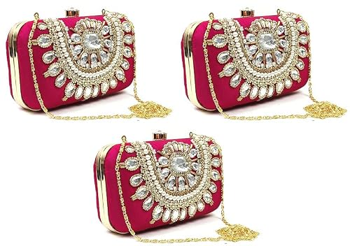 DUCHESS Women's Embroidered Rani Necklace Box Clutch (Pack of 3)