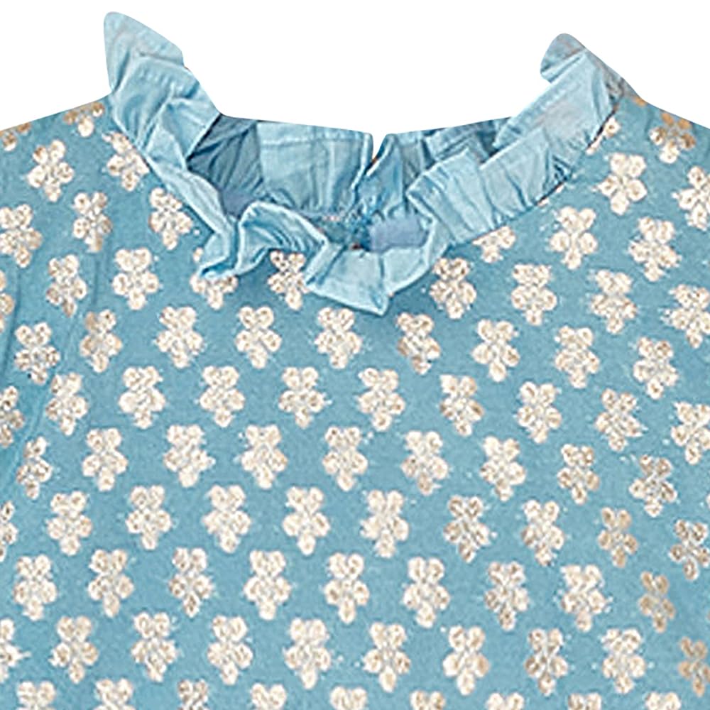 Hopscotch Girls Cotton Floral Print Readymade Lehenga Choli Ethnic Set With Dupatta In Blue Color For Ages 8-9 Years (Frh-4545687)