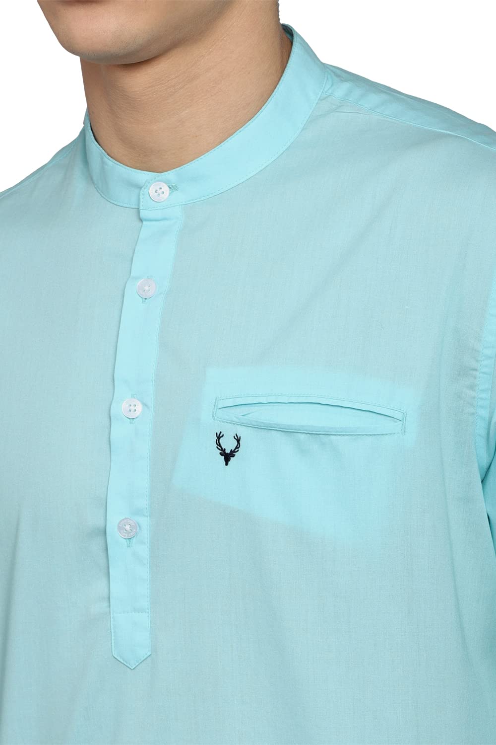 Allen Solly Men's Full Sleeves Short Kurta (ASKUQSTBQ58033_Powder Blue_38)