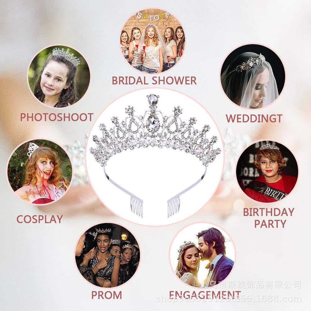 Shining Diva Fashion Crystal Tiara and Crown for Women Stylish Headband Crowns with Comb Tiaras for Girls Kids Queen Princess Wedding Bridal Birthday Gift Hair Accessories (Silver) (rr15862hb)