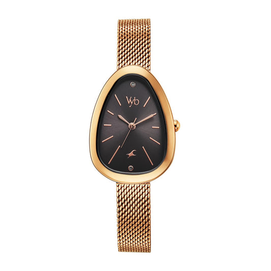 Fastrack Vyb Prodigy Quartz Analog Grey Dial Rose Gold Stainless Steel Strap Watch for Women - FV60073WM02W