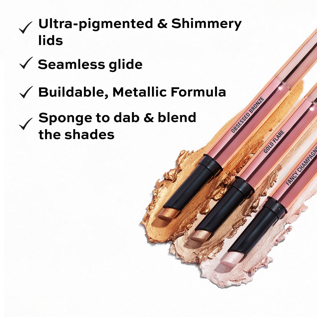 Makeup Revolution- Lustre Wand Shadow Stick- Euphoric Lilac | Ultra-pigmented & Shimmery lids | Seamless glide | Buildable, Metallic Formula | Sponge to dab & blend the shades-1.6 g