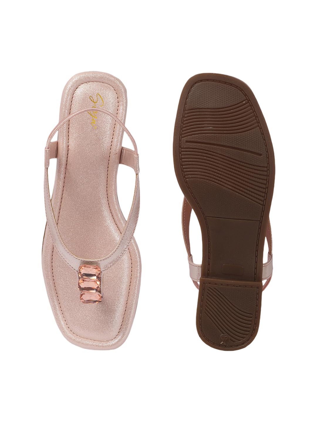 SVYA Women T-Strap Sandal Fashionable Light Weight and Comfortable Back strap Sandals (Peach, UK Footwear Size System, Adult, Women, Numeric, Medium, 8)