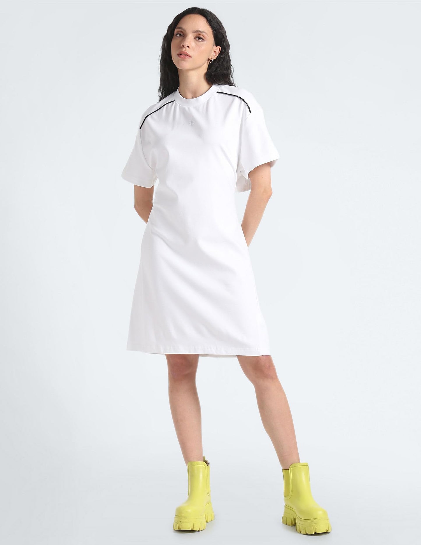 Calvin Klein Women's Viscose T-Shirt Dress Knee-Length J221121YAF_Bright White