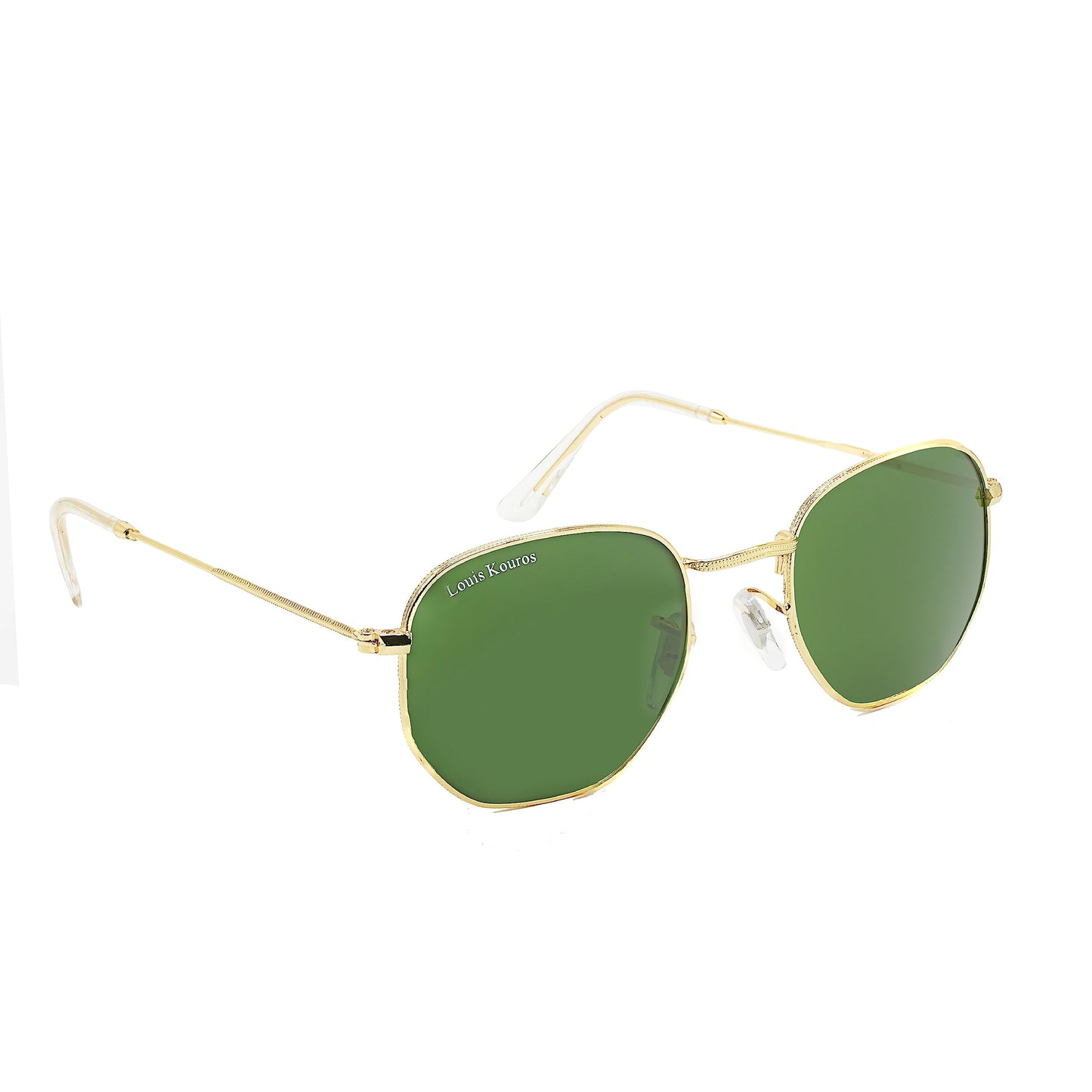 Louis Kouros Tarth Hexagonal Classic 3548 sunglasses | Gold Frame | Green Lens | Mirror Lens | 400 UV Protection | For Men & Women | Medium