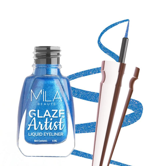 Mila Beauté Glaze Artist Liquid Eyeliner | Water Proof & Smudge-Proof | Rich Glossy Finish with Intense Shine | Intense Pigment I Easy Glide Applicator | 6Ml Shade - Magical Blue