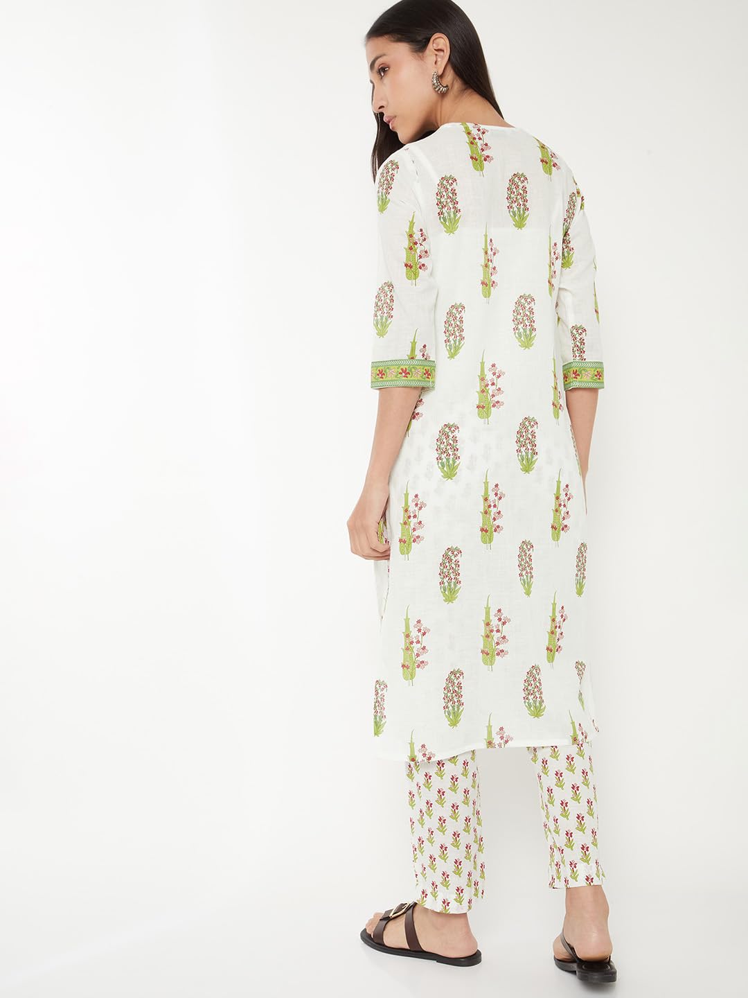 Max Women Ethnic Printed Straight Kurta Set (White_M)
