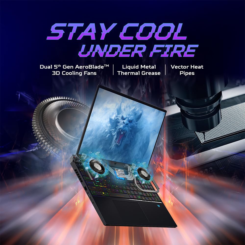 Acer Predator Helios 16 AI Gaming Laptop 14th Gen Intel Core i9 Processor (32 GB RAM/1 TB SSD/NVIDIA GeForce RTX 4080/240Hz/Wifi 7/Win11 Home) PH16-72 with 40.64 cm (16") WQXGA IPS Display, 2.65 KG