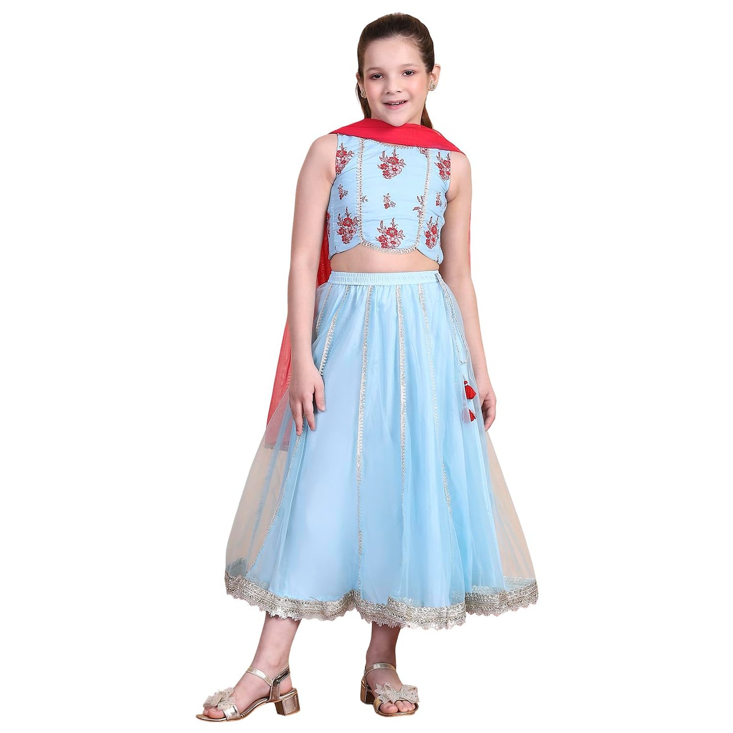 Biba Girl's Cotton Lehenga Set (KWPAISLEY6400SS25SKBLU_Sky Blue_2-3 Year)