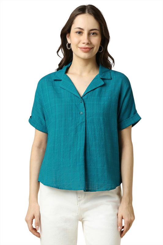 Allen Solly Women Blue Textured Casual Top
