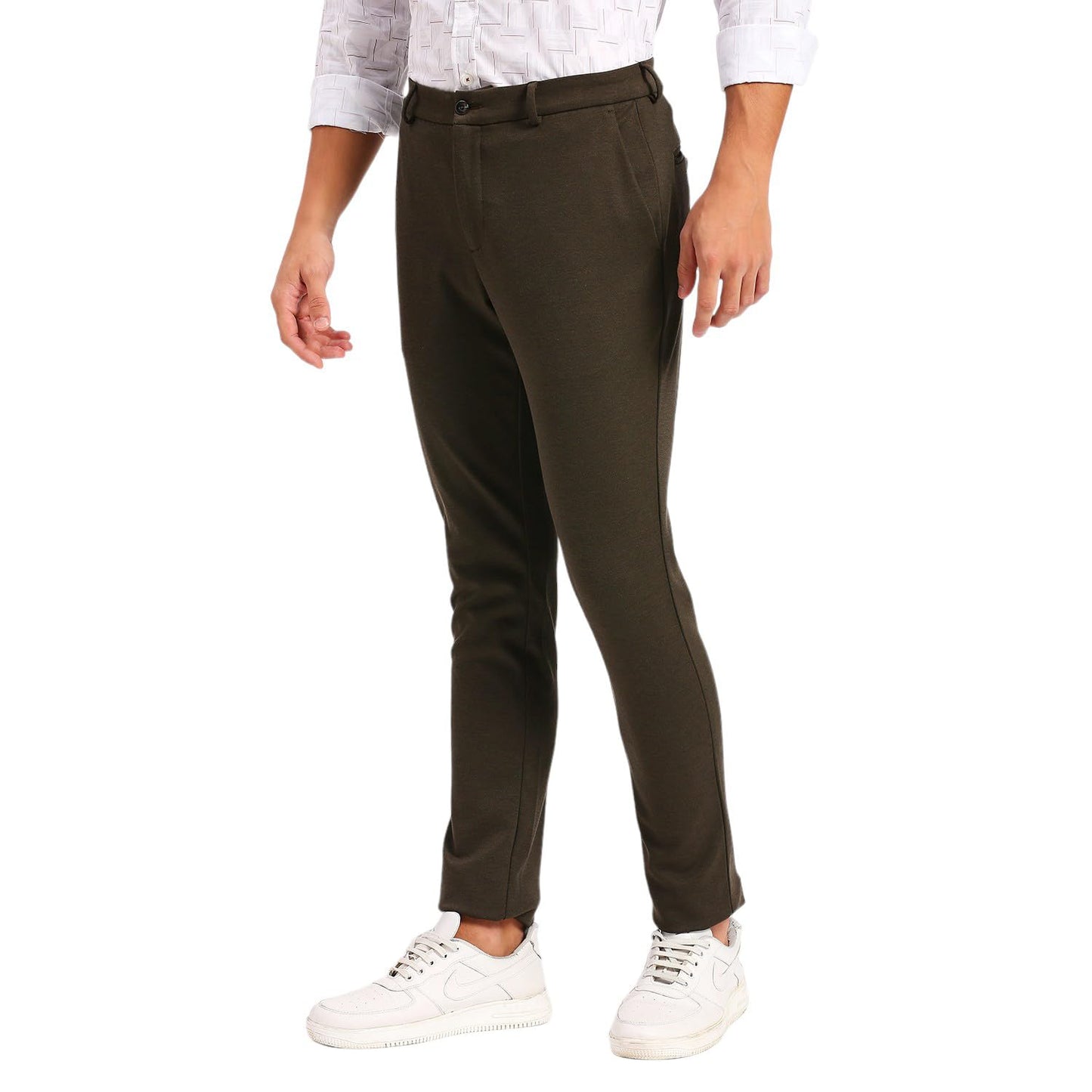 SaintX Men's Stretchable Casual Pants | Slant Pocket Chinos | Stylish Elastic Knitted Trousers (Slim Fit) Office or Party | Fashion Trouser with Expandable & Anti-Slip Waistband (SAINTR05_Olive_32)