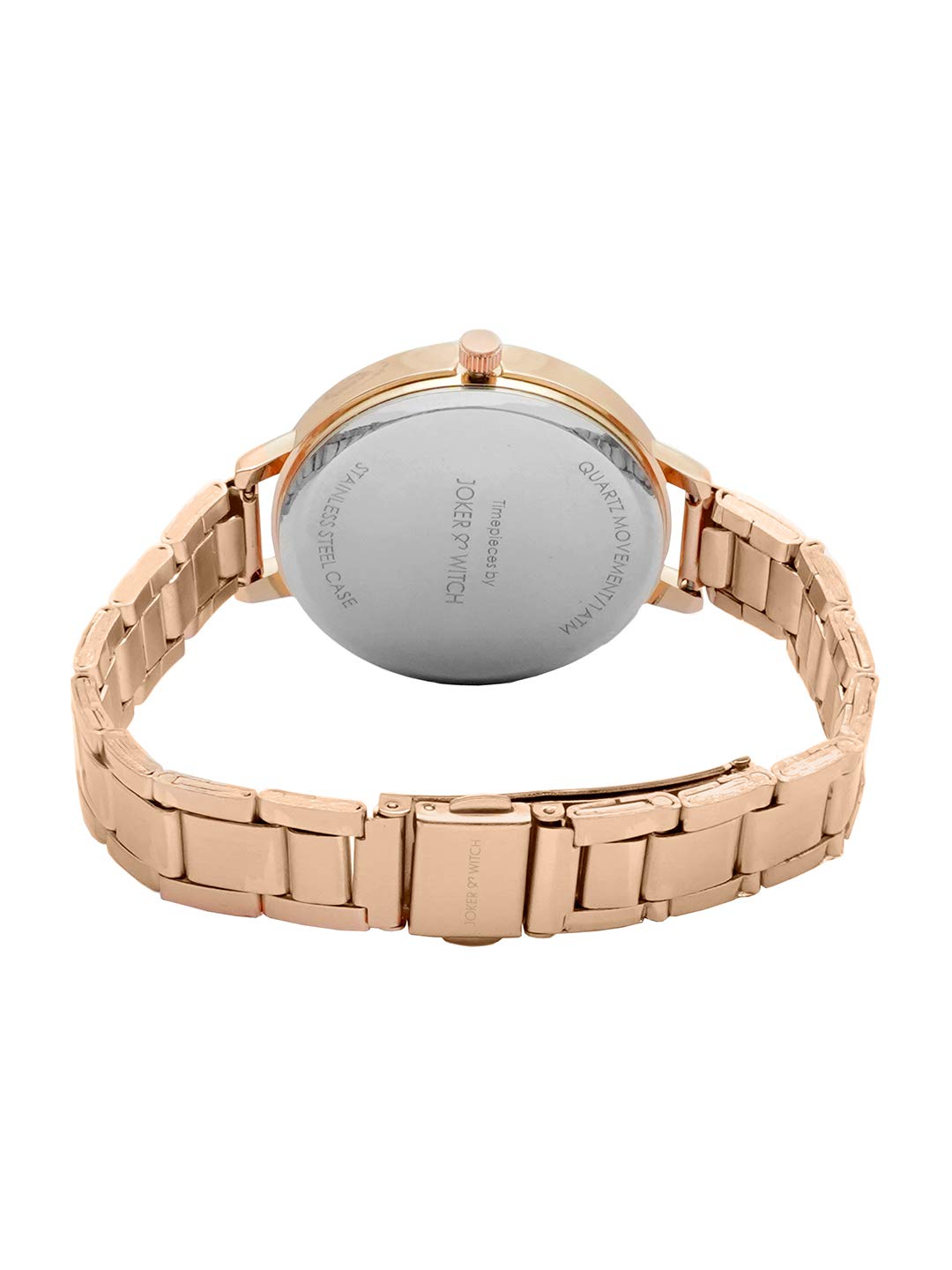 Joker & Witch Stainless Steel Fairy Light Rosegold Analogue Watch Bracelet Stack For Women, Black Dial, Rose Gold Band