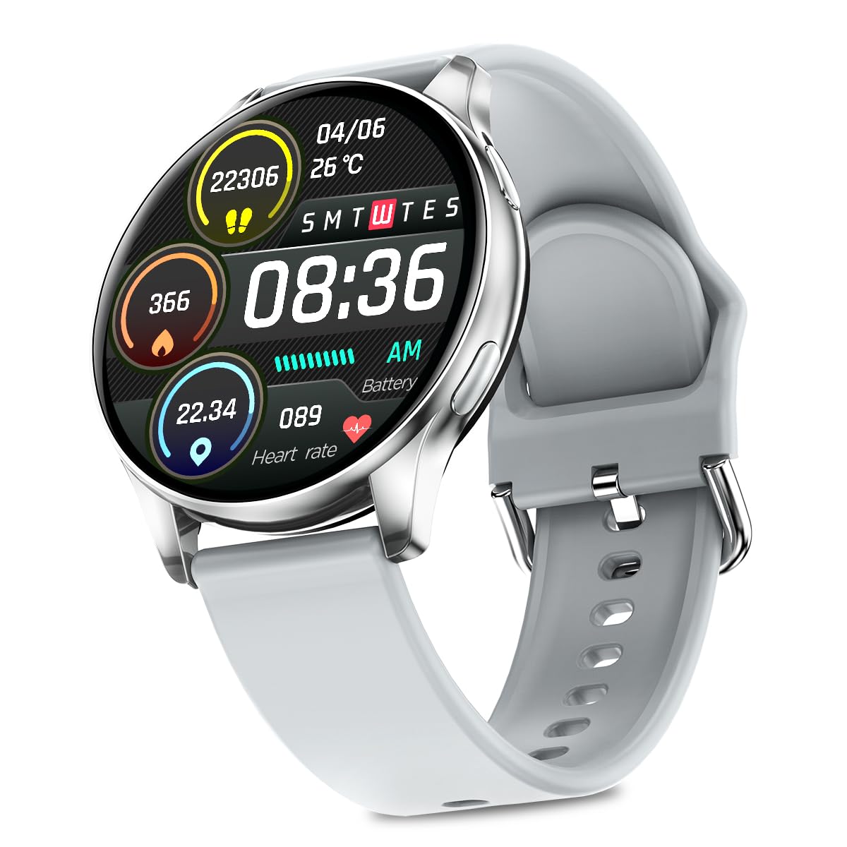 pTron Newly Launched Reflect Flash 1.32 inch Round Dial Smartwatch, Bluetooth Calling, Full Touch Display, 600 NITS, Metal Frame, 100+ Watch Faces, HR, SpO2, Voice Assist & 5 Days Battery Life(Silver)
