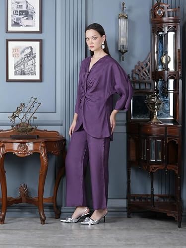 JISORA Women's Russian Silk Co-ord Set 4RCS3066-S Purple S