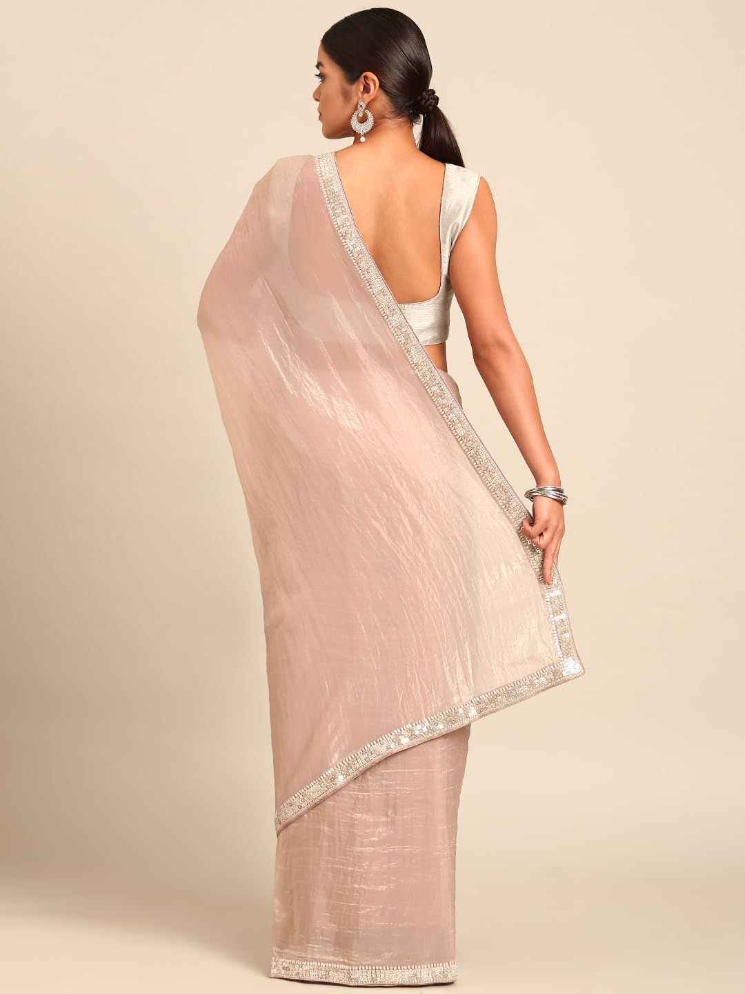 MOHEY Fawn Organza Embroidery|Stone Work Saree for Women