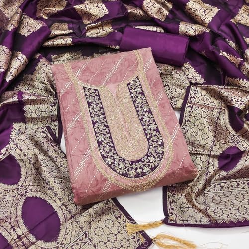 Leeli Peeri Designer Women's Banarasi Jacquard With Coding Work Unstitched Dress Material