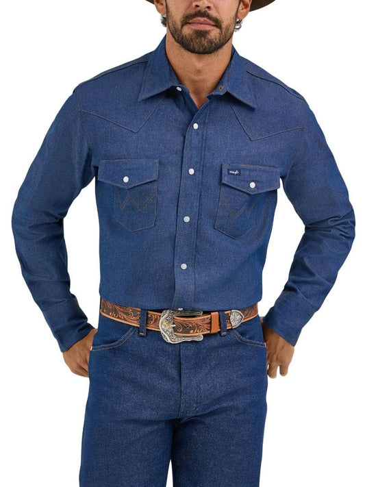Wrangler Men's Chambray Long Sleeve Work Shirt Chambray, Indigo, 3X Tall