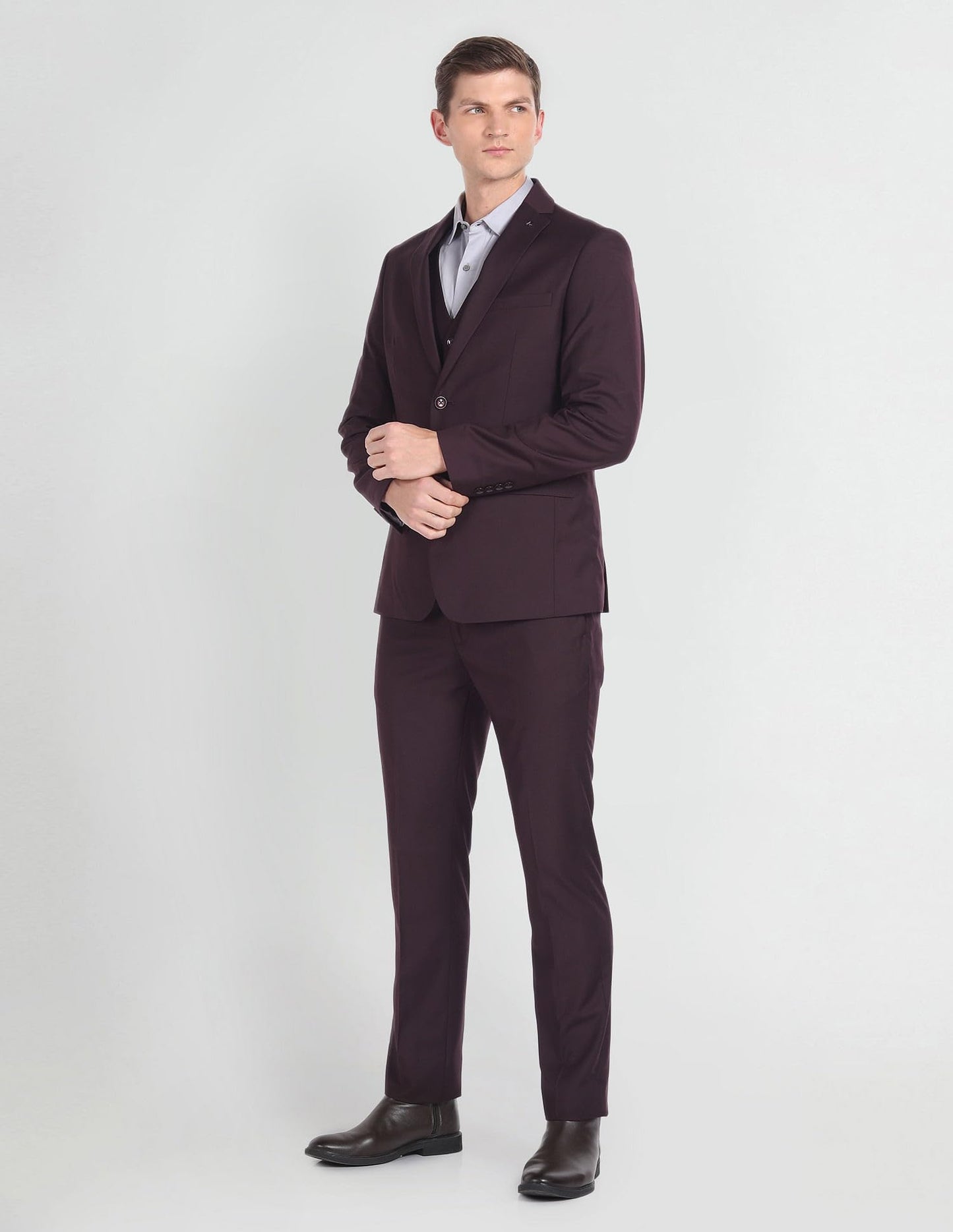 Arrow Men's Polyester Double Breasted Business Suit Pants Set (ARAGSU5582_Wine