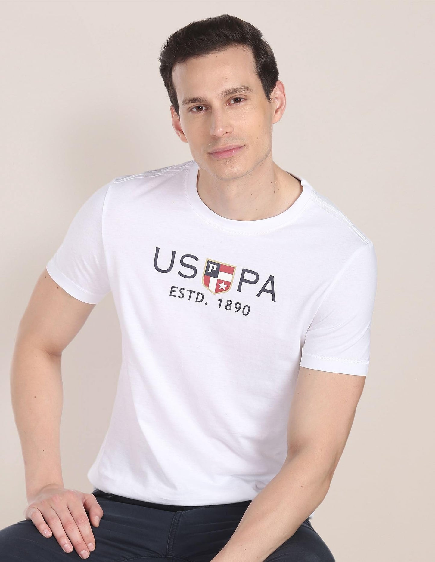 U.S. POLO ASSN. Men's Crew Neck Brand Print Cotton T-Shirt (USTSHS1374_White_L)