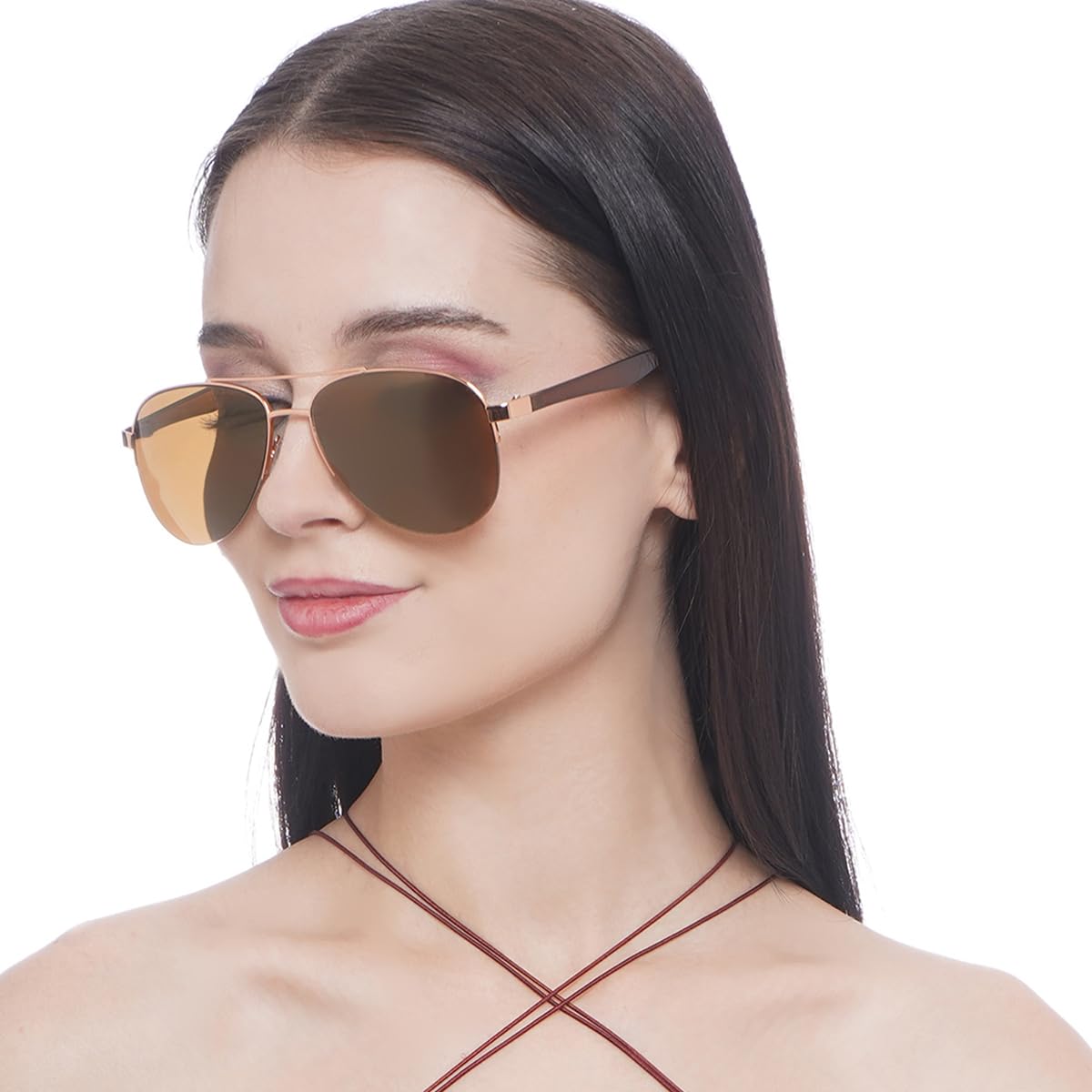 Carlton London Rose Gold & Brown Toned UV Protected Aviator Sunglasses For Women