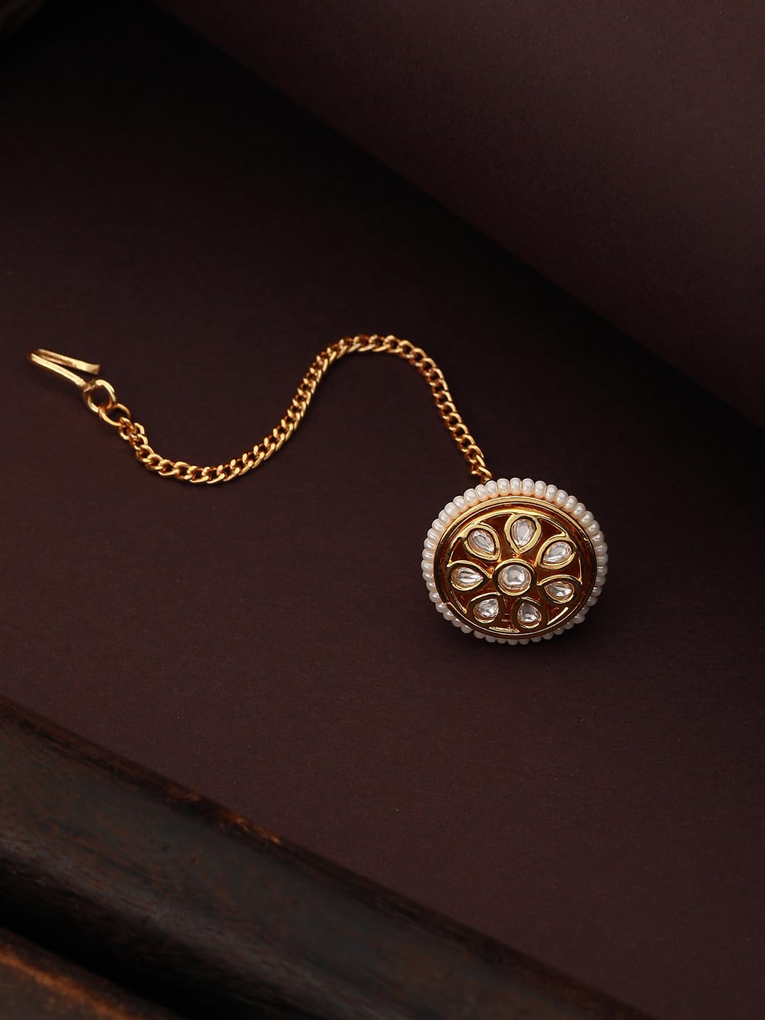 Saraf RS Jewellery- White Kundan Studded Beaded Borla Mangtika