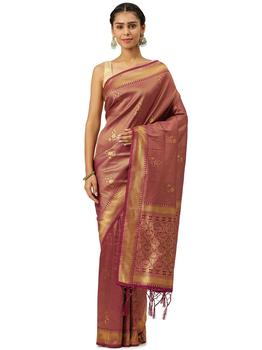 KARAGIRI Womens Kanjivaram Silk Purple Saree With Blouse Piece