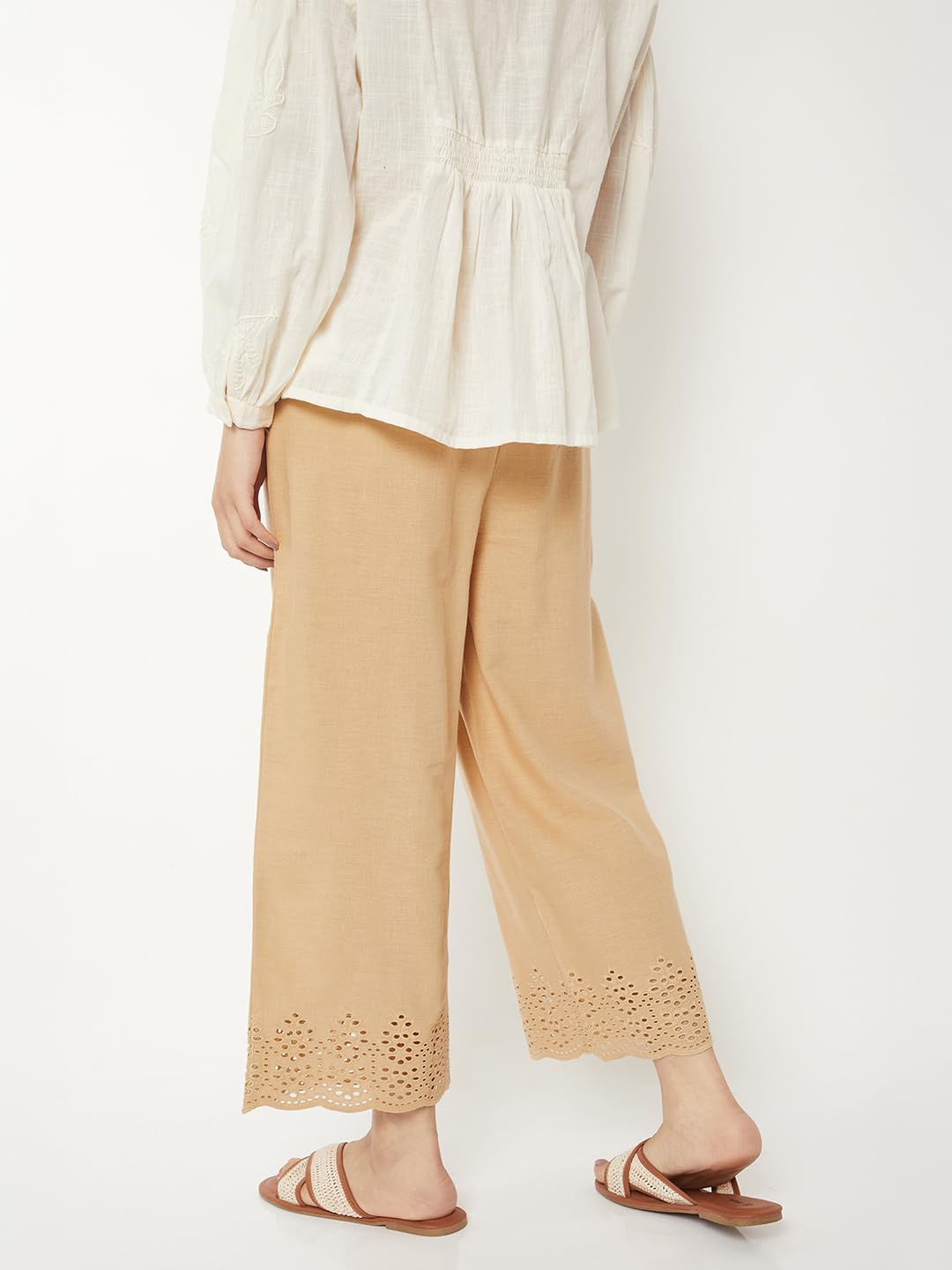Max Women Schiffili Hem Palazzos (Beige_XL)