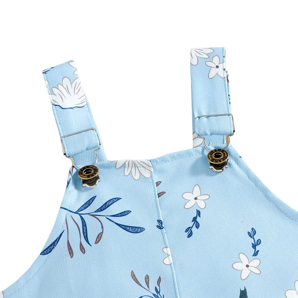 Hopscotch Girls Cotton and Polyester Floral Print T-shirt & Overall Pinafore Set in White Color For Ages 4-5 Years (BE1-4066901)