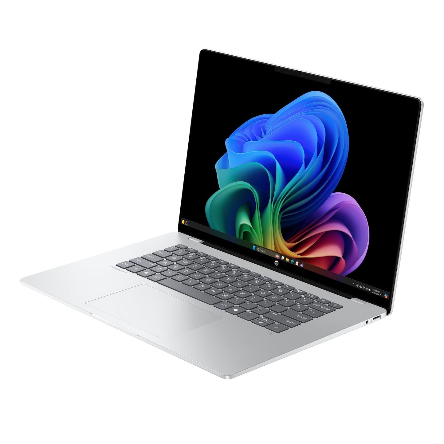 HP Omnibook 5 OLED, Snapdragon X Processor (16GB LPDDR5x,1TB SSD) 2K OLED, Micro-Edge, 16''/40.6cm, Win11, M365*Office24, Glacier Silver, 1.59kg, fb0001QU, FHD Camera, Backlit, Next-Gen AI Laptop