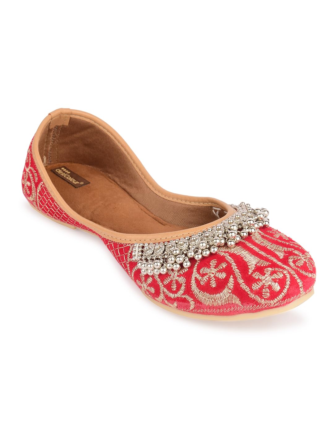 DESI COLOUR Flat Footwear/Mojari/Punjabi Jutti/Bellies for Women - Red Embroidered Gungroo (7)