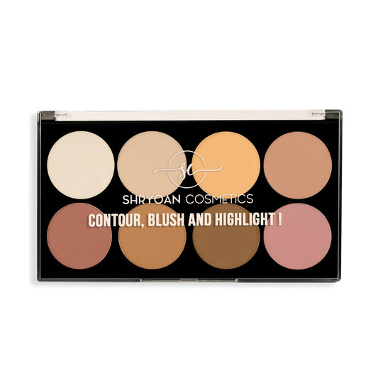 Shryoan Contour Blush and Highlighter 8 Color Palette | Highly Pigmented & Long Lasting | Semi-Matte Finish | Medium Coverage | Paraben-Free (28.0 gram) (Shade 02)